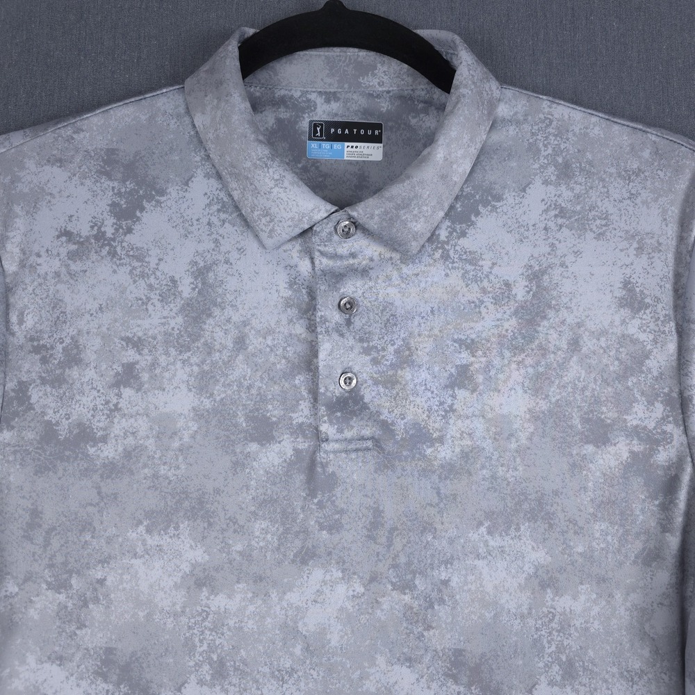 PGA Tour Pro Series Performance Golf Polo Mens XL Gray Marble Print Short Sleeve